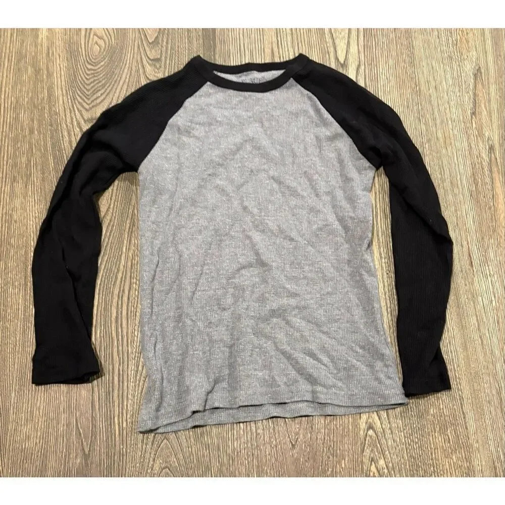 The Children's Place Youth Boys Waffle Knit Sweater Raglan Sleeve Gray Black L
